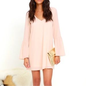 Far Wanderings Peach Long Sleeve Shift Dress